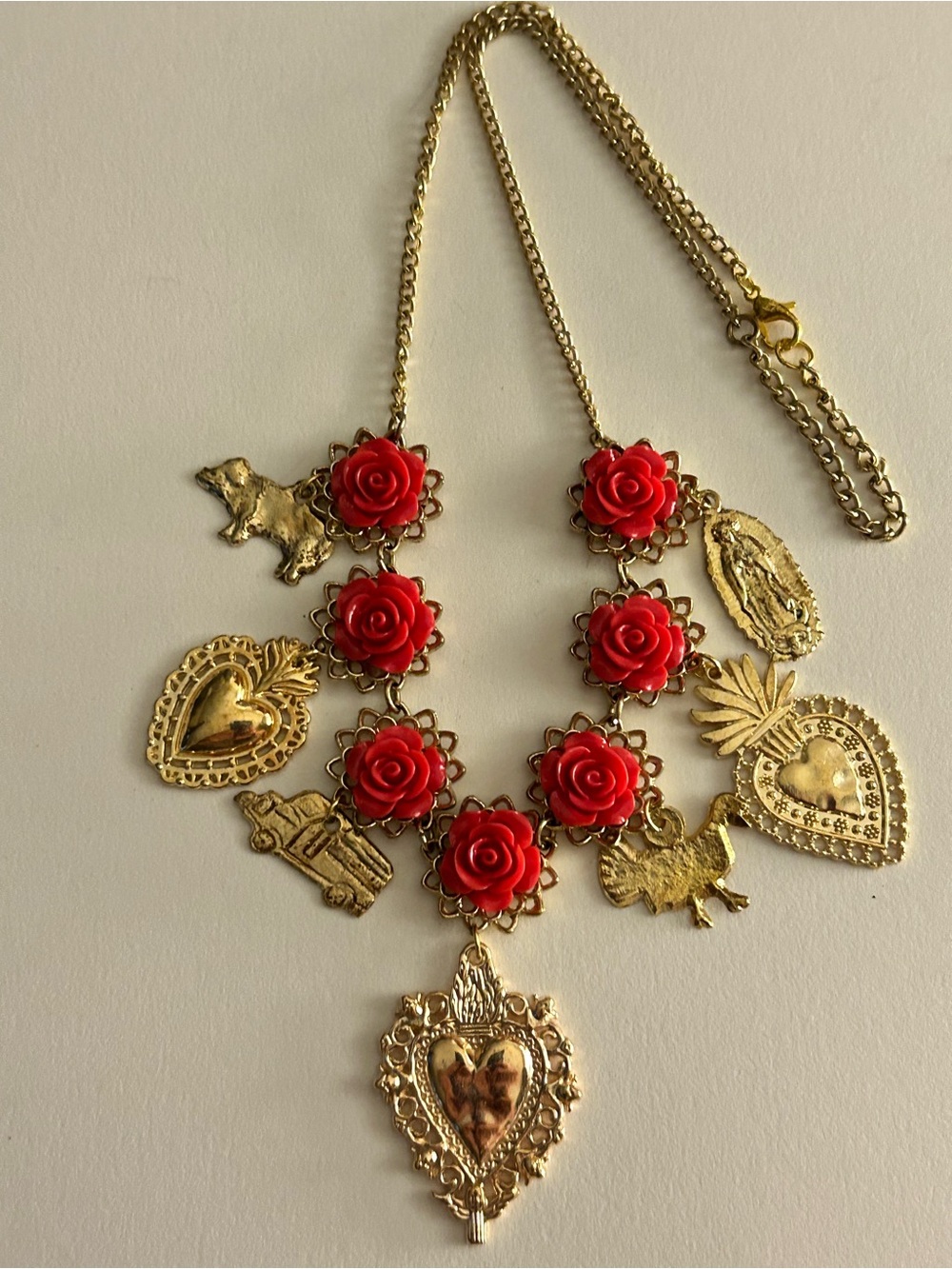 NWOT Charms Necklace Dia de Los Muertos Mexican Milagros, new ♥️s, vintage Roses